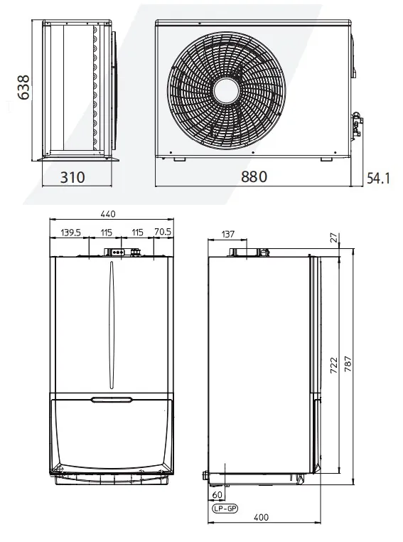 Dimensiuni Immergas Magis Pro 7kW