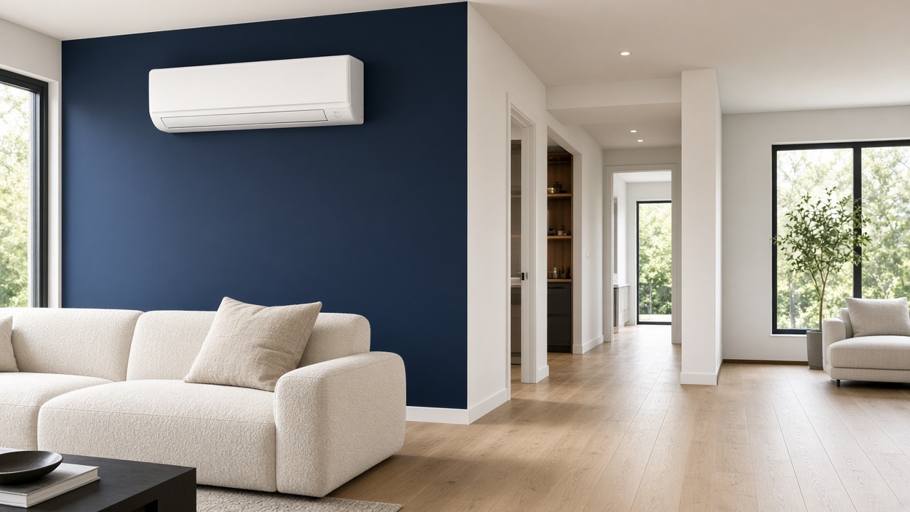 Living modern cu split de perete și hol spre alte camere