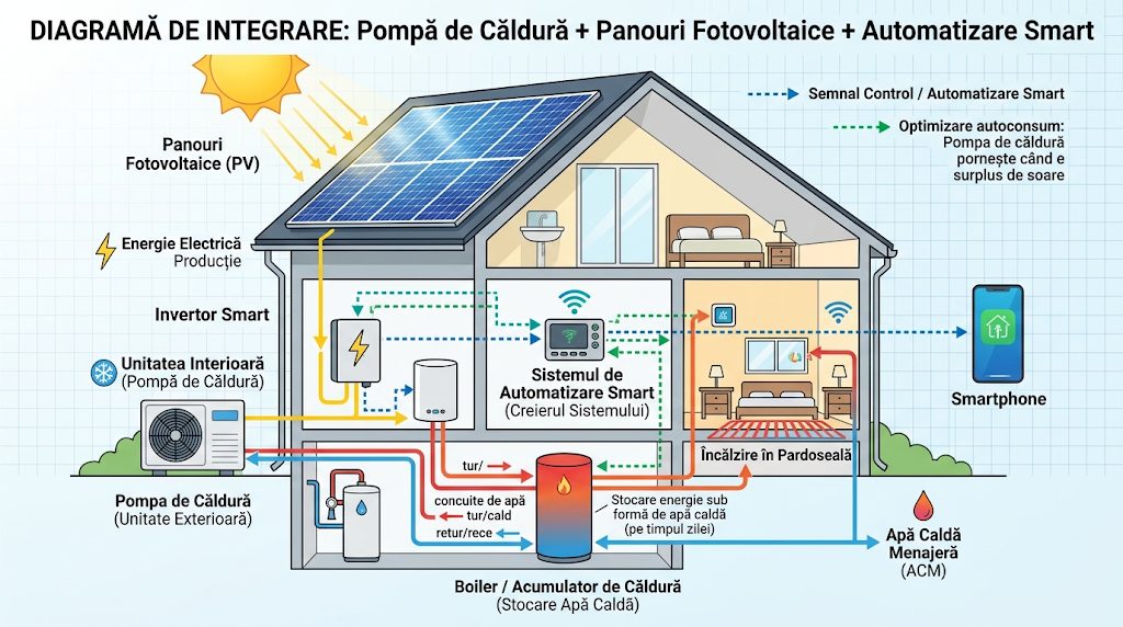 Panouri fotovoltaice si pompa de caldura aer-apa