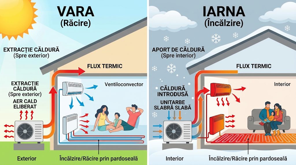 Functionarea pompei de caldura aer-apa vara, pentru racire