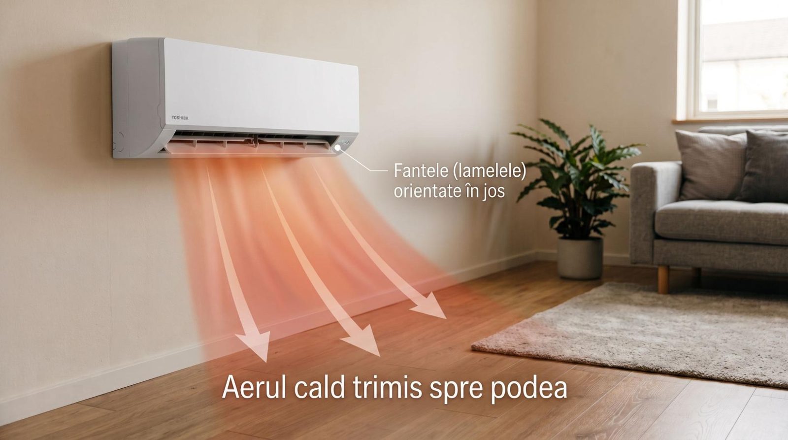 Orientarea fluxului de aer cald in jos