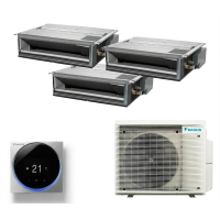 Aparat de aer conditionat multisplit Daikin Duct cu trei unitati interne, doua de 9000 BTU si una de 12000 BTU, 2xFDXM25F-FDXM35F-3MXM68A, 5 ANI GARANTIE, Telecomanda MADOKA - Inclusa