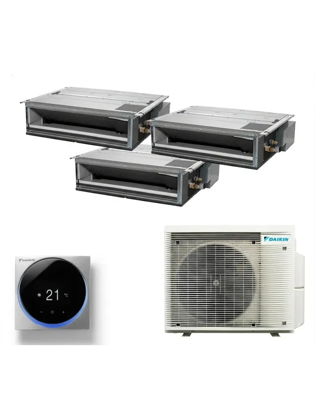 Aparat de aer conditionat multisplit Daikin Duct cu trei unitati interne, doua de 9000 BTU si una de 12000 BTU, 2xFDXM25F-FDXM35F-3MXM68A, 5 ANI GARANTIE, Telecomanda MADOKA - Inclusa