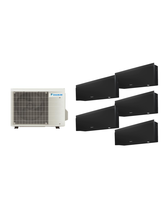Aparat de aer conditionat multisplit Daikin EMURA cu cinci unitati interne negre, patru 7000 BTU si una de 12000 BTU, 4xFTXJ20AB-FTXJ35AB-5MAXM90A, Flash Streamer si Ioni de Argint, Efect Coanda si Senzor de prezenta