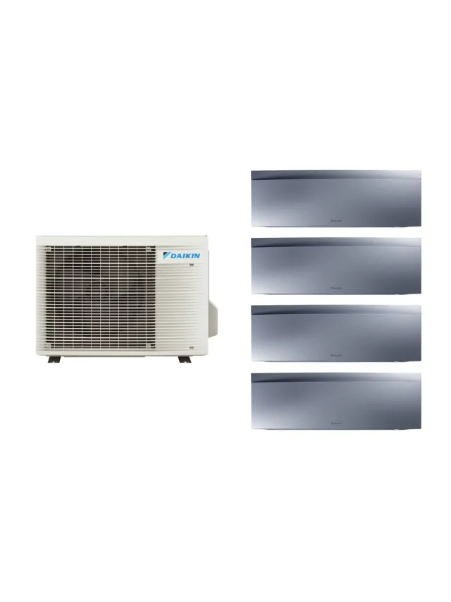 Aparat de aer conditionat multisplit Daikin EMURA cu patru unitati interne argintii, trei 7000 BTU si una de 12000 BTU, 3xFTXJ20AS + FTXJ35AS + 5MXM90A, 5 ANI Garantie, Flash Streamer si Ioni de Argint, Efect Coanda si Senzor de prezenta