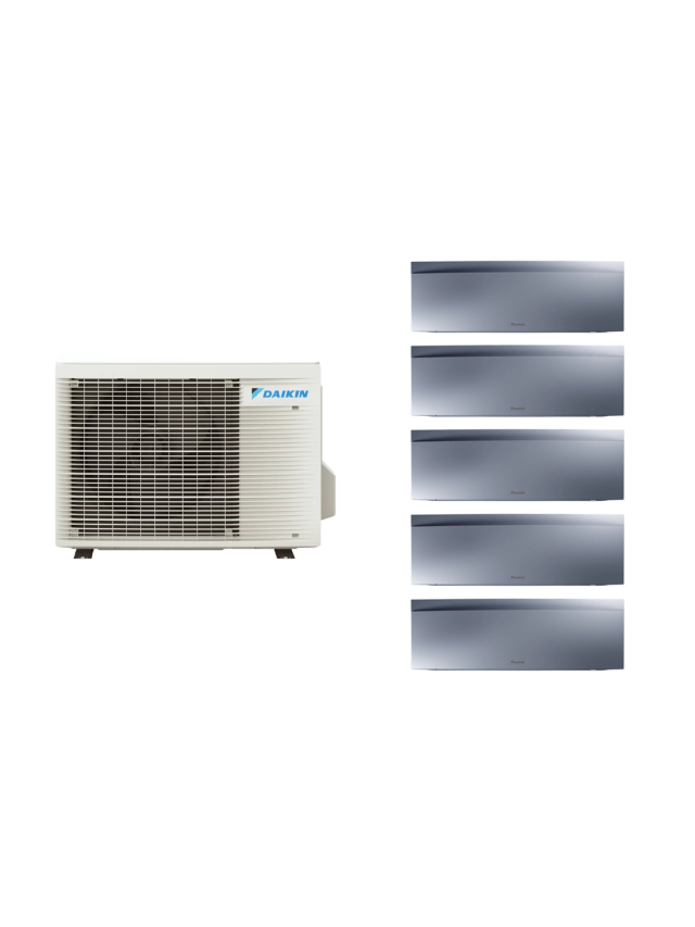 Aparat de aer conditionat multisplit Daikin EMURA cu cinci unitati interne argintii, patru 7000 BTU si una de 12000 BTU, 4xFTXJ20AS-FTXJ35AS-5MXM90A, Flash Streamer si Ioni de Argint, Efect Coanda si Senzor de prezenta