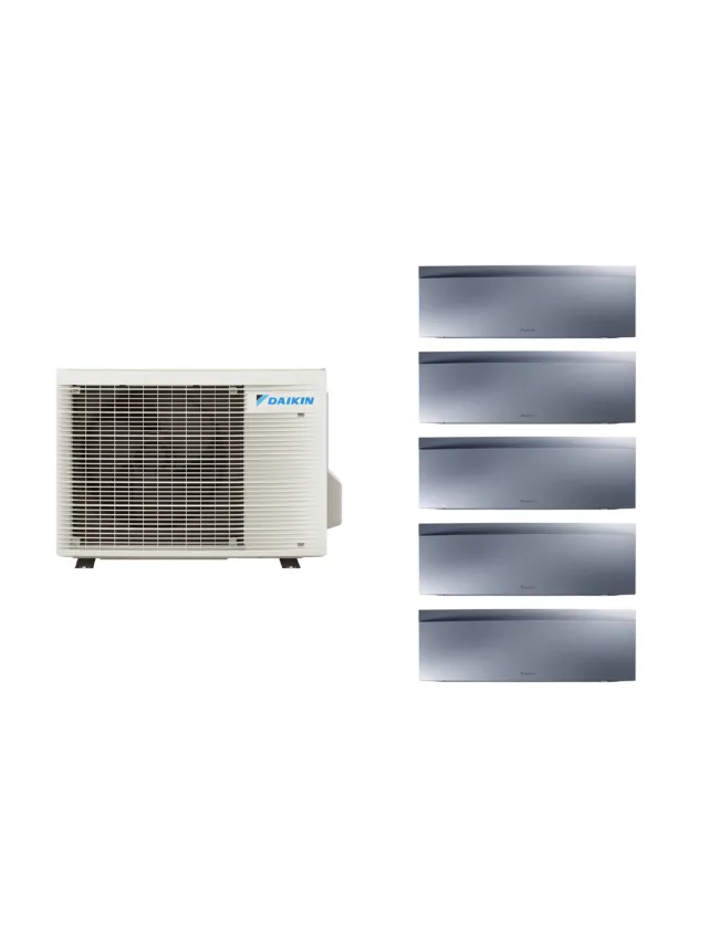 Aparat de aer conditionat multisplit Daikin EMURA cu cinci unitati interne argintii, patru 7000 BTU si una de 12000 BTU, 4xFTXJ20AS-FTXJ35AS-5MXM90A, Flash Streamer si Ioni de Argint, Efect Coanda si Senzor de prezenta