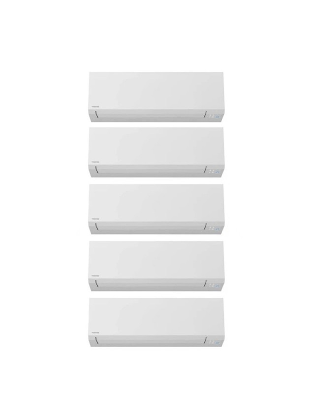 Aparat de aer condiționat multisplit TOSHIBA cu cinci unități interne EDGE ALB, patru 9000 BTU și una de 12000 BTU, wifi integrat, garanție 60 luni, funcționare pe încălzire până la -20°C