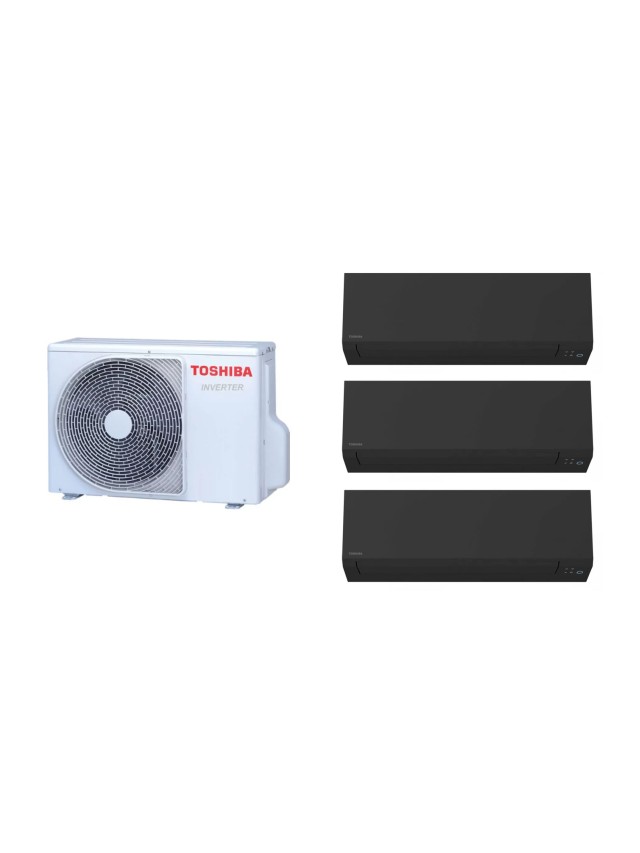 Aparat de aer condiționat multisplit TOSHIBA cu două unități interne EDGE Black 9000 și una de 12000 BTU, wifi integrat, garanție 60 luni, funcționare pe încălzire până la -20°C