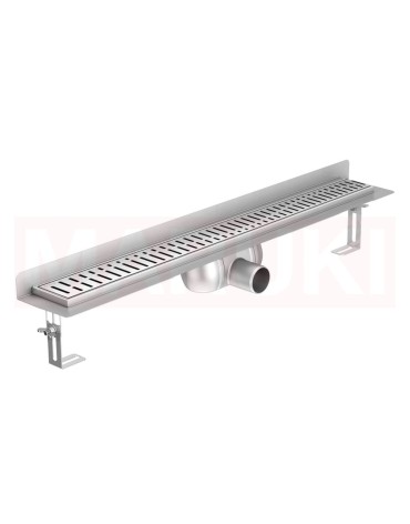Rigola de dus din inox ACO ShowerDrain C  cu flansa perete, gratar Wave, lungime 885mm, h=92mm
