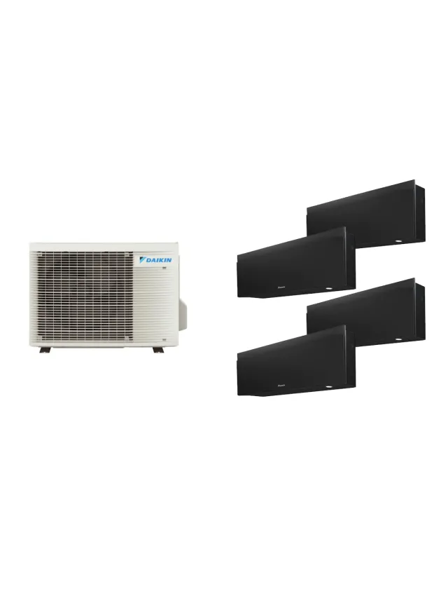 Aparat de aer conditionat multisplit Daikin EMURA cu patru unitati interne negre, trei 7000 BTU si una de 12000 BTU, 3xFTXJ20AB + FTXJ35AB + 5MXM90A, 5 ANI Garantie, Flash Streamer si Ioni de Argint, Efect Coanda si Senzor de prezenta