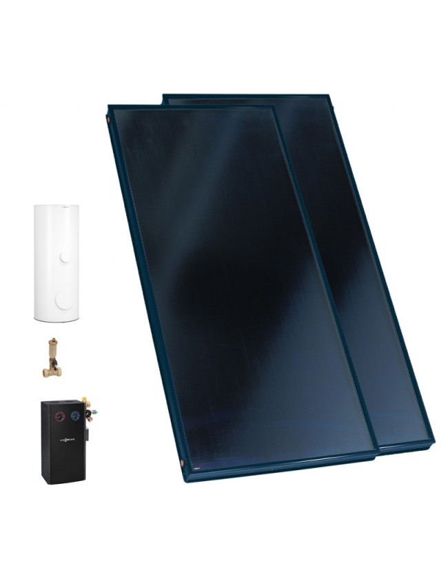 Pachet panouri solare plane Vitosol 200-FM cu boiler Vitocell bivalent de 300 litri, cu sistem de automatizare Vitosolic 100