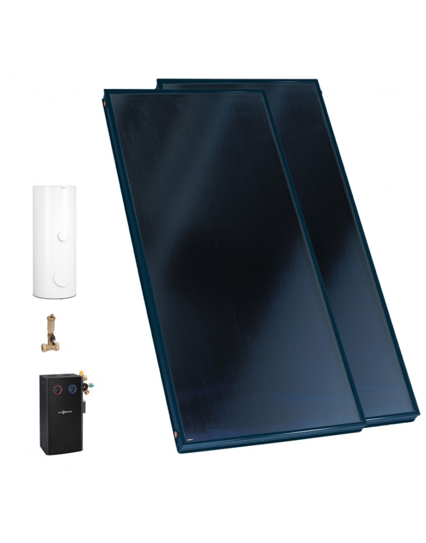 Pachet panouri solare plane Vitosol 200-FM cu boiler Vitocell bivalent de 300 litri, cu sistem de automatizare Vitosolic 100