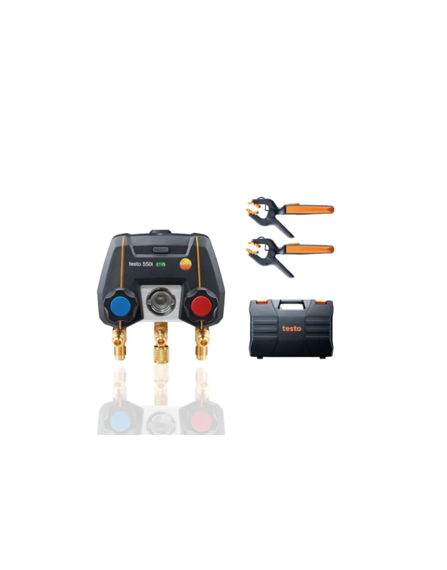 Testo 550i Set Smart - Manifold digital controlat prin aplicație cu sonde de temperatură fără fir (NTC)
