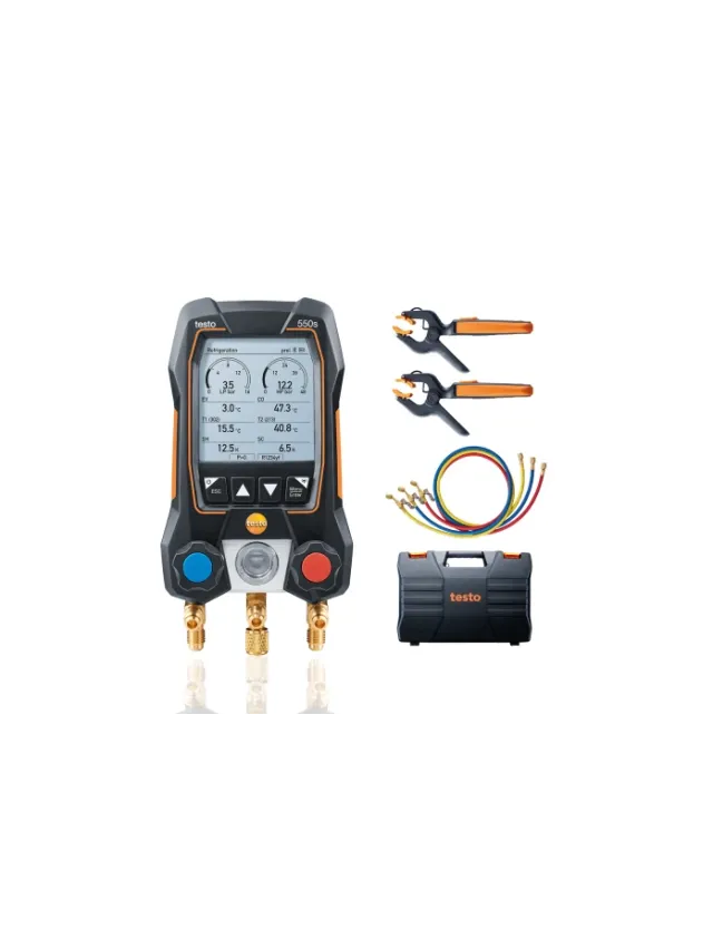 Testo 550s Set smart cu furtunuri - Manifold digital inteligent cu sonde de temperatură wireless si set de 3 furtunuri de umplere