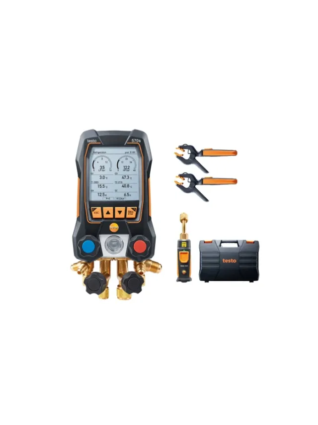 Testo 570s Set Vacuum - Manifold digital inteligent cu sonde wireless de vacuum si de temperatură tip cleste