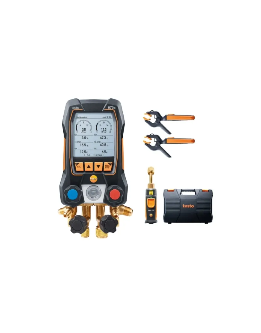 Testo 570s Set Vacuum - Manifold digital inteligent cu sonde wireless de vacuum și de temperatură tip clește