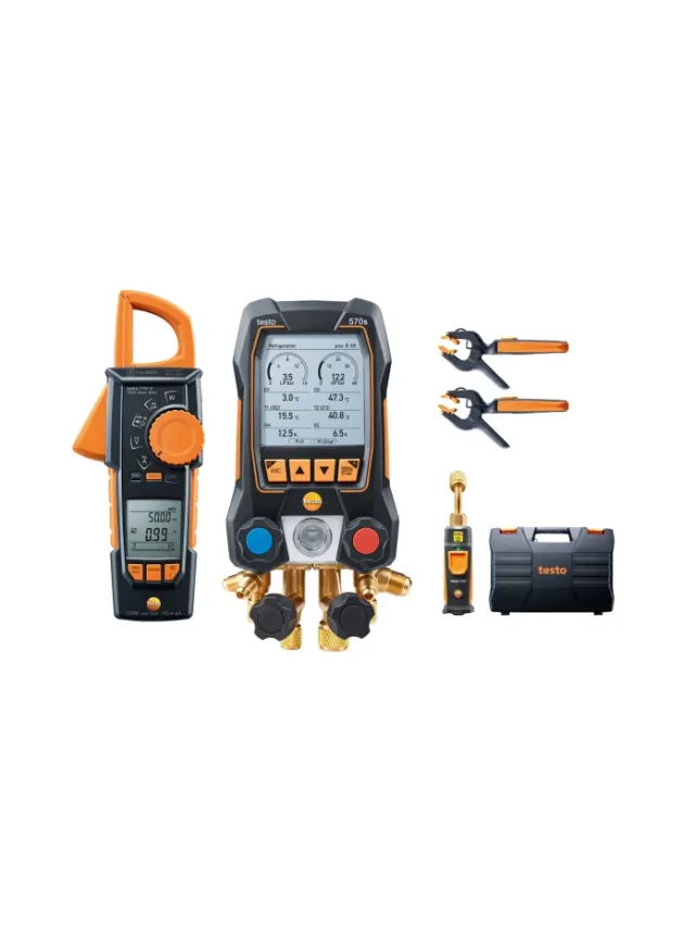 Testo 570s Set Vacuum cu cleste ampermetric - Manifold digital inteligent cu sonde wireless de vacuum si de temperatură tip cleste, plus cleste ampermetric