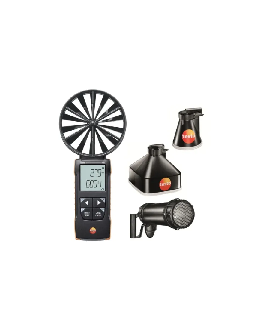 Testo 417 set 2 - Anemometru cu elice, pâlnii de măsurare și dispozitiv de uniformizare