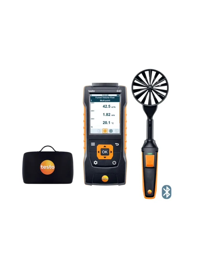 Testo 440 - Set cu sondă pentru viteza aerului cu elice de 100 mm cu BT