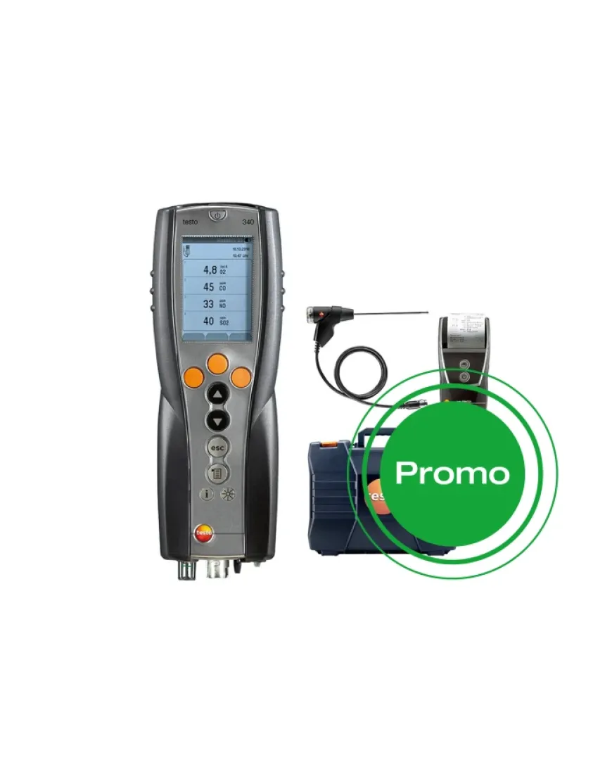 Set 2 testo 340 - Analizor de gaze de ardere cu 4 senzori și accesorii