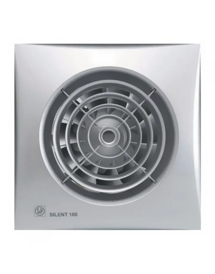Ventilator de extractie pentru baie Soler & Palau Silent 100 CRZ Silver, DN 100 mm, timer, putere 8W, protectie IP45, debit 95 m³/h
