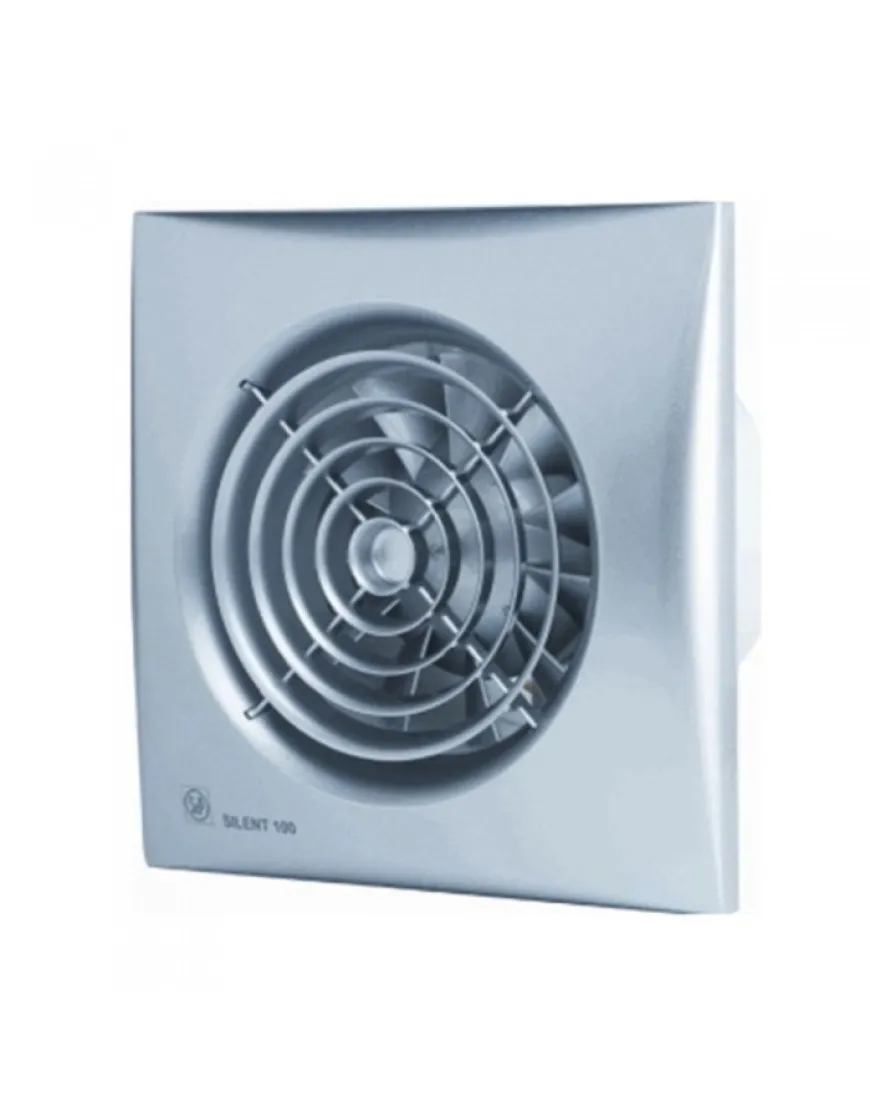 Ventilator de extractie pentru baie Soler & Palau Silent 100 CRIZ Silver, DN 100 mm, senzor de miscare si timer, putere 8W, protectie IP45, debit 95 m³/h