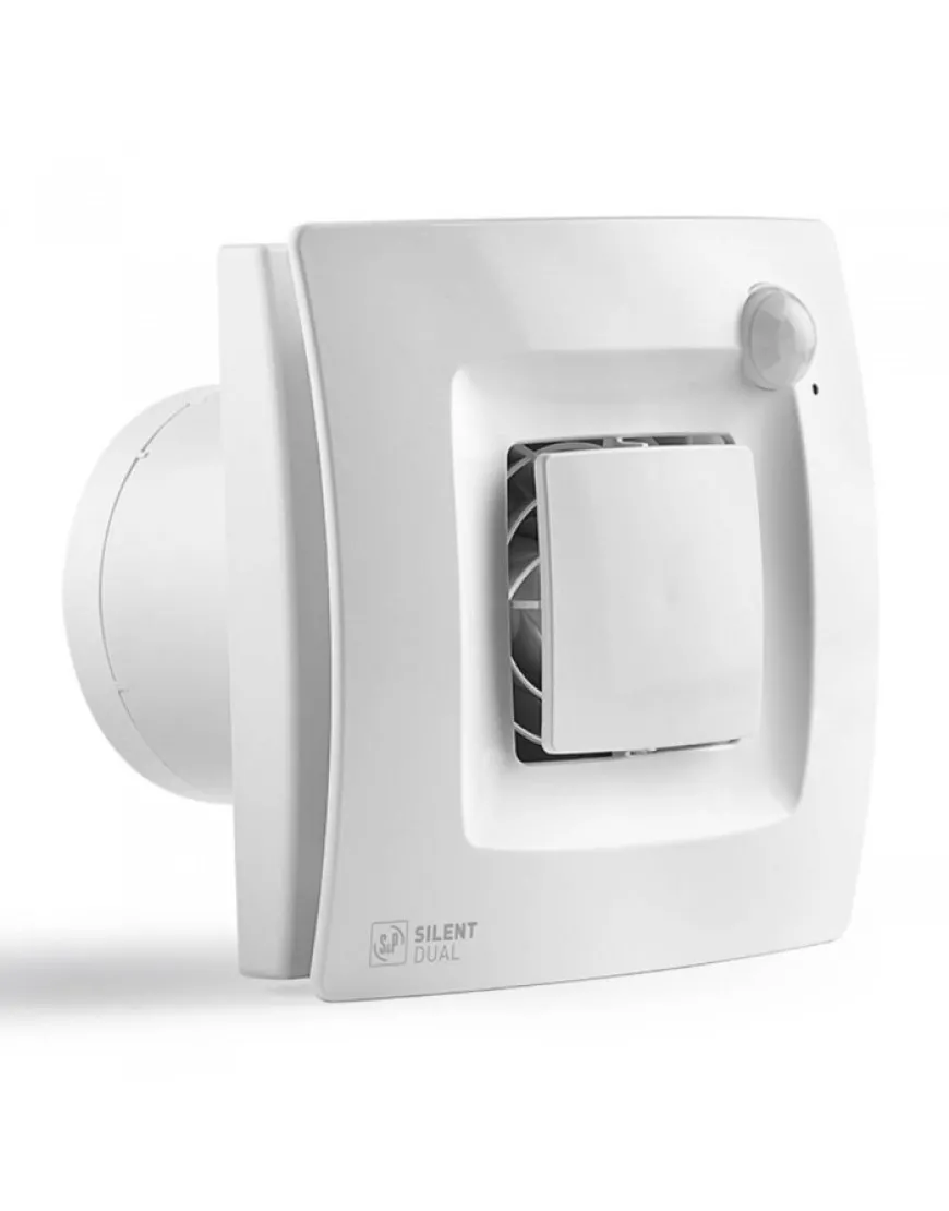 Ventilator de extractie pentru baie Soler & Palau Silent Dual 100, DN 100 mm, senzor de prezenta si umiditate, 2 viteze, putere 8W, protectie IP45, debit 90 m³/h
