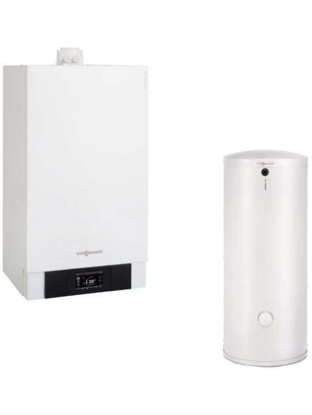 Pachet centrala termica Viessmann Vitodens 200-W 49 kW cu boiler bivalent Vitocell 300 litri + CADOU 12 Luni Extragarantie