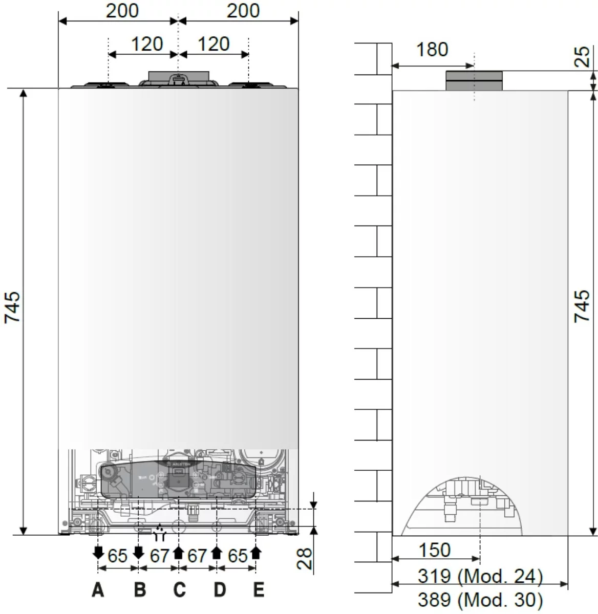 Dimensiuni Ariston Cares S