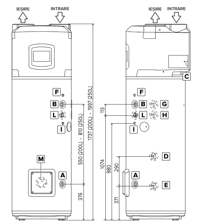 Dimensiuni Ariston NUOS PLUS Wi-Fi