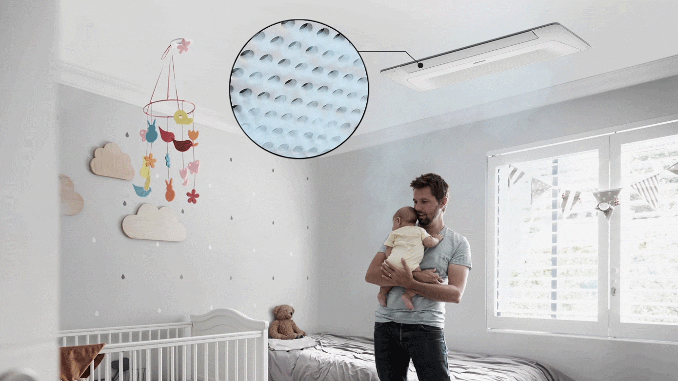 Animație Samsung Wind-Free distribuție aer prin micro-orificii