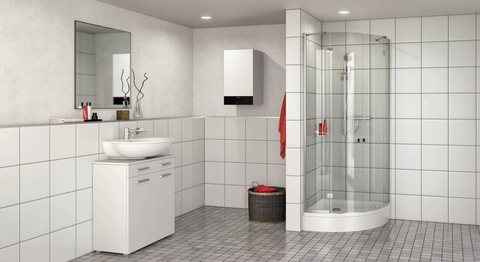 Vitodens 100-W S1 instalată în interior, pachet cu boiler Reflex 120 litri