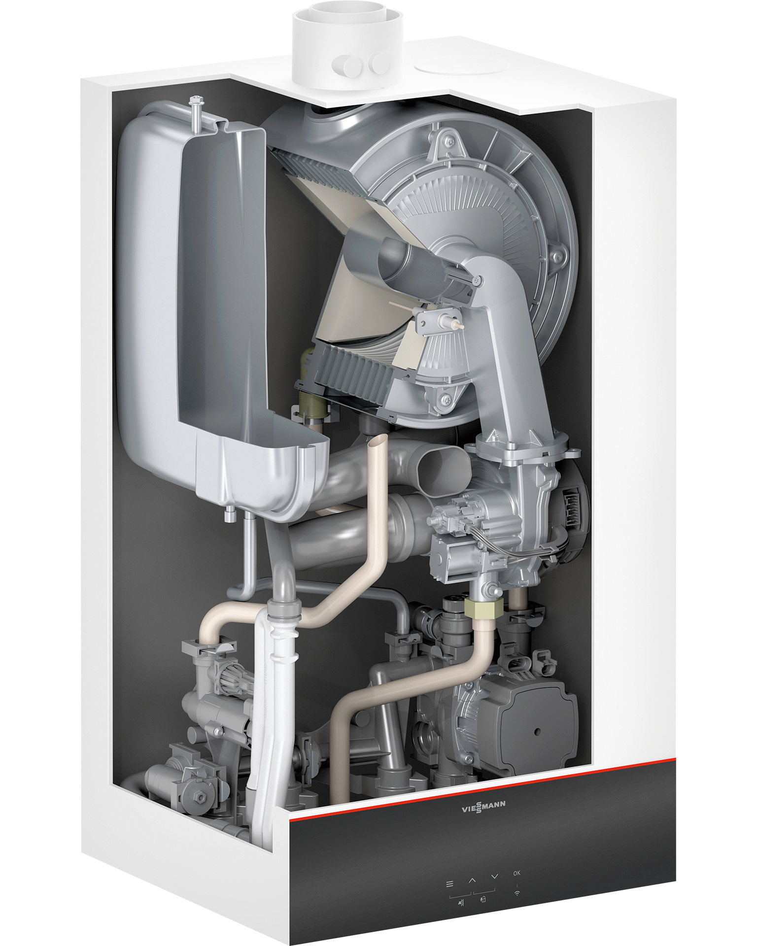 Secțiune transversală interactivă Vitodens 100-W MatriX-Plus Inox-Radial