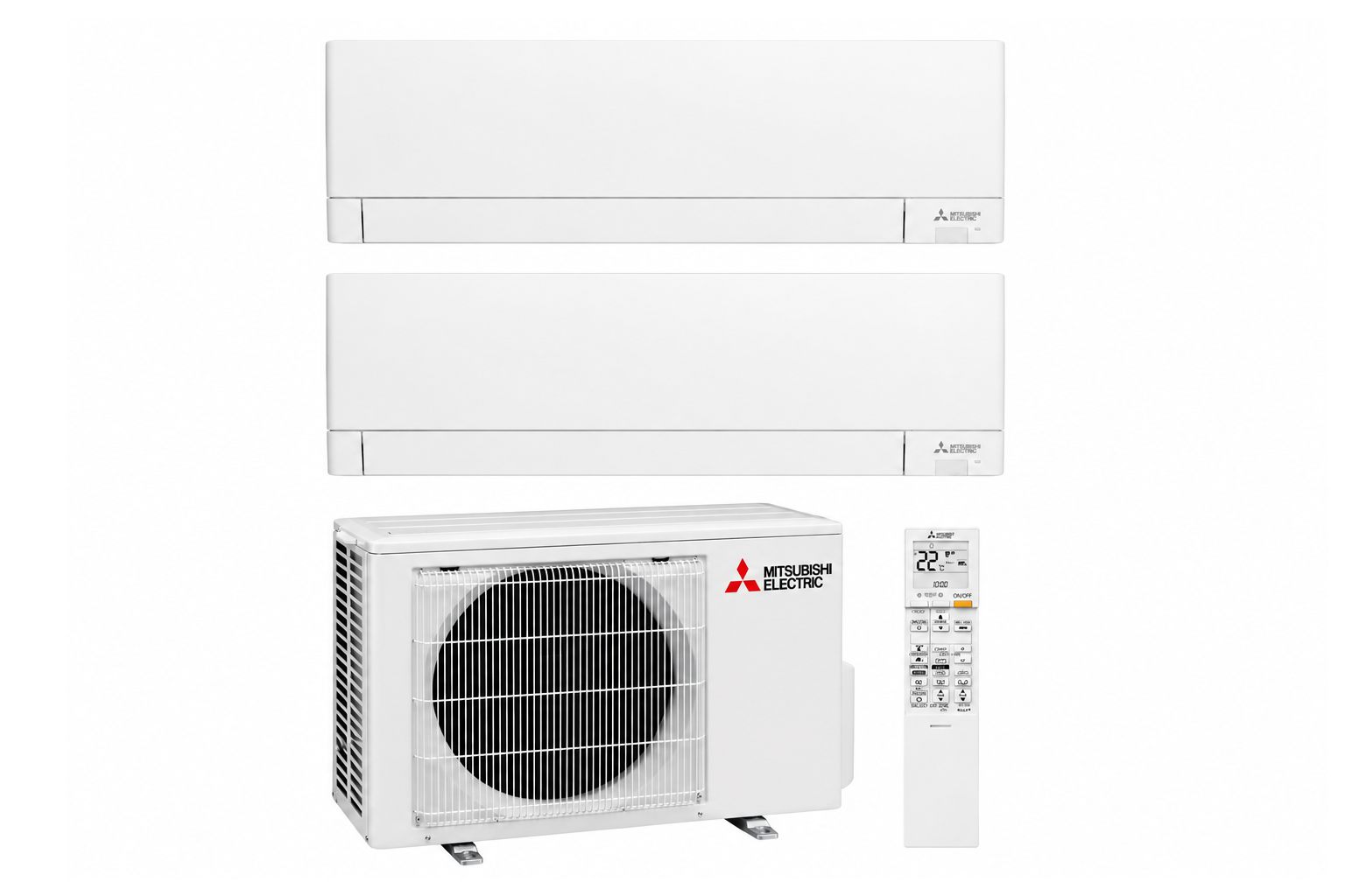 Multisplit Mitsubishi Linea Plus cu 2 unități interioare, living și dormitor