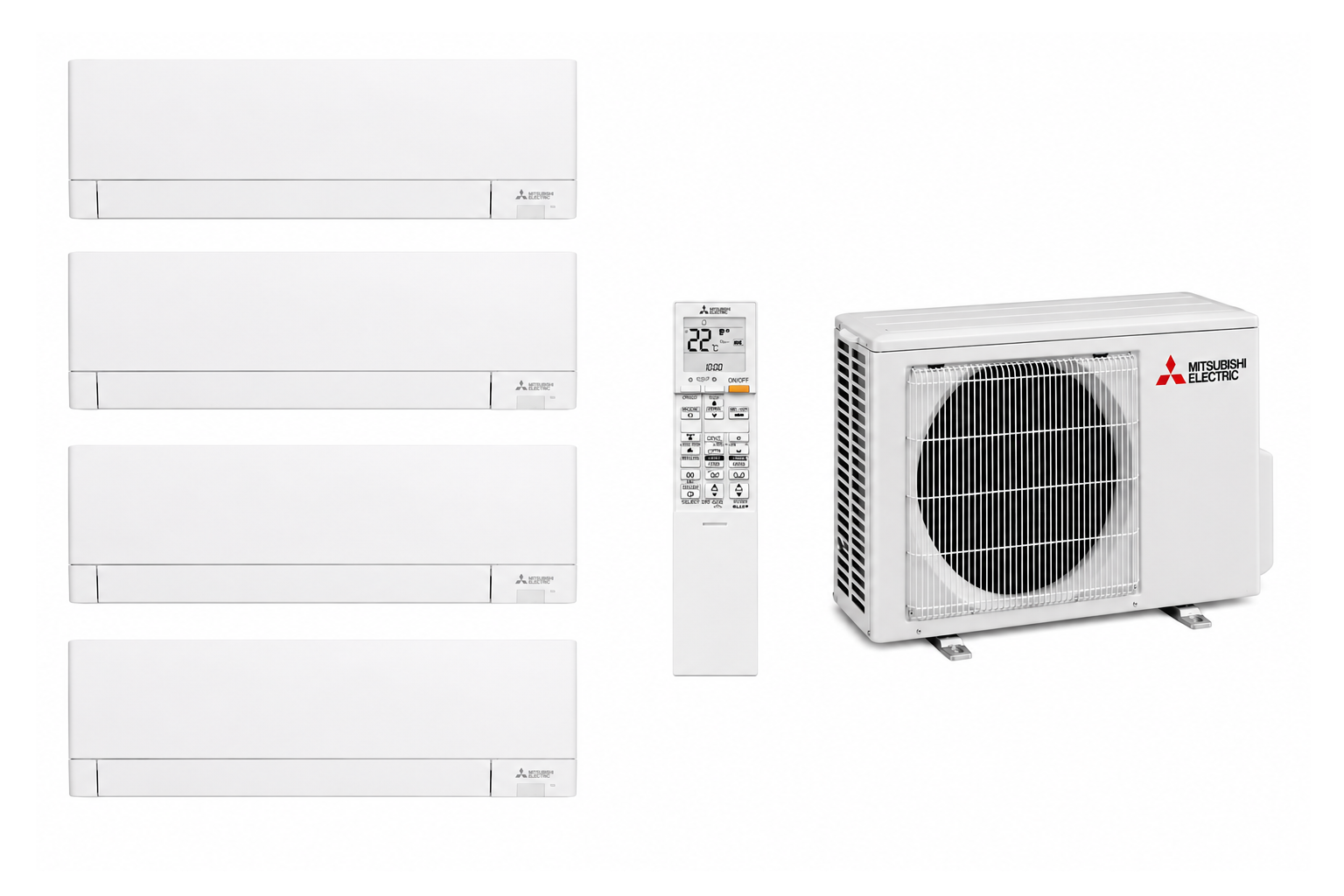Multisplit Mitsubishi Linea Plus cu 4 unități interioare, living, trei dormitoare