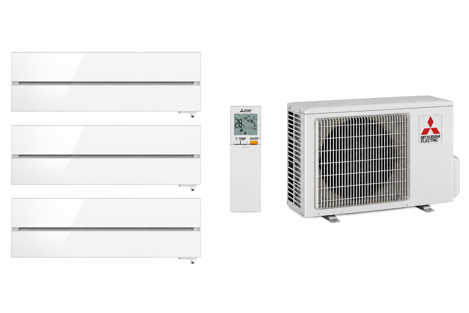 Multisplit Mitsubishi Kirigamine Deluxe Solid White 3 unități interioare, living, dormitor, birou